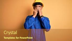  Presentation with blue eyes - Beautiful PPT theme featuring young-handsome-african-american-worker backdrop and a tawny brown colored foreground