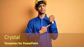  Presentation with security camera - PPT theme having young-handsome-african-american-worker background and a red colored foreground