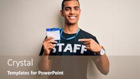  Presentation with african american - PPT layouts having young-handsome-african-american-worker background and a coral colored foreground