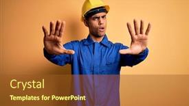  Presentation with frustration - Cool new presentation theme with young-handsome-african-american-worker backdrop and a tawny brown colored foreground