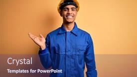  Presentation with security camera - Colorful theme enhanced with young-handsome-african-american-worker backdrop and a navy blue colored foreground