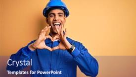  Presentation with american heart - Audience pleasing slide deck consisting of young-handsome-african-american-worker backdrop and a navy blue colored foreground