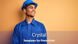  Presentation with worker - Cool new presentation design with young-handsome-african-american-worker backdrop and a ocean colored foreground