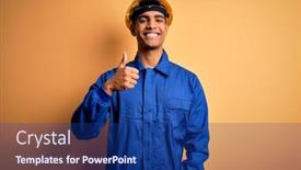  Presentation with camera security - Colorful presentation design enhanced with young-handsome-african-american-worker backdrop and a navy blue colored foreground