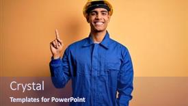  Presentation with camera security - Presentation theme consisting of young-handsome-african-american-worker background and a navy blue colored foreground