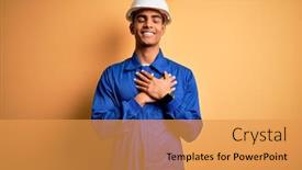  Presentation with health security - PPT theme consisting of young-handsome-african-american-worker background and a yellow colored foreground
