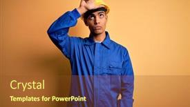  Presentation with african people - Colorful PPT theme enhanced with young-handsome-african-american-worker backdrop and a tawny brown colored foreground