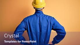  Presentation with worker - Amazing slides having young-handsome-african-american-worker backdrop and a navy blue colored foreground