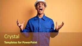  Presentation with worker - Beautiful PPT theme featuring young-handsome-african-american-worker backdrop and a tawny brown colored foreground