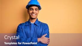  Presentation with security camera - PPT theme having young-handsome-african-american-worker background and a ocean colored foreground