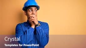  Presentation with worker - Colorful presentation enhanced with young-handsome-african-american-worker backdrop and a ocean colored foreground