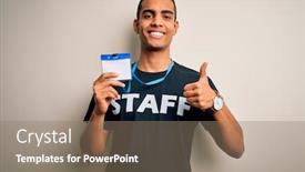  Presentation with staff - Amazing presentation theme having young-handsome-african-american-worker backdrop and a coral colored foreground