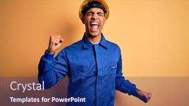  Presentation with african music - Colorful presentation theme enhanced with young-handsome-african-american-worker backdrop and a navy blue colored foreground