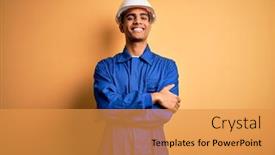  Presentation with security camera - Presentation theme with young-handsome-african-american-worker background and a gold colored foreground