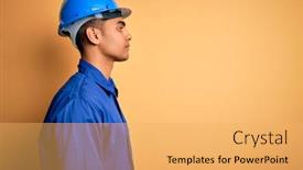  Presentation with worker - Amazing PPT theme having young-handsome-african-american-worker backdrop and a yellow colored foreground