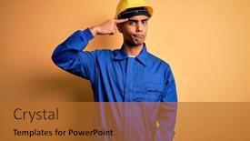  Presentation with acne - Amazing PPT theme having young-handsome-african-american-worker backdrop and a red colored foreground