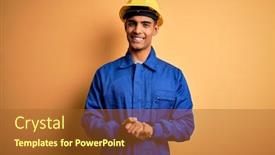  Presentation with worker - Beautiful slide deck featuring young-handsome-african-american-worker backdrop and a tawny brown colored foreground