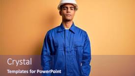  Presentation with camera security - Cool new slide set with young-handsome-african-american-worker backdrop and a navy blue colored foreground