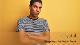  Presentation with navy - Cool new PPT layouts with young handsome arab man wearing navy striped t-shirt over isolated yellow background skeptic and nervous disapproving expression on face with crossed arms negative person backdrop and a gold colored foreground