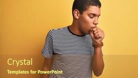  Presentation with navy - Colorful slide set enhanced with young handsome arab man wearing navy striped t-shirt over isolated yellow background feeling unwell and coughing as symptom for cold or bronchitis healthcare concept backdrop and a tawny brown colored foreground