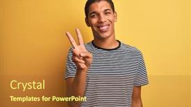  Presentation with navy - PPT layouts featuring young handsome arab man wearing navy striped t-shirt over isolated yellow background showing and pointing up with fingers number two while smiling confident and happy background and a tawny brown colored foreground