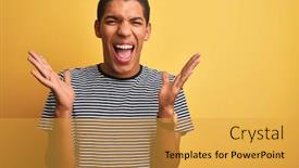  Presentation with navy - PPT layouts with young handsome arab man wearing navy striped t-shirt over isolated yellow background celebrating mad and crazy for success with arms raised and closed eyes screaming excited winner concept background and a gold colored foreground