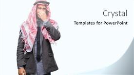  Presentation with breath - Amazing theme having young handsome arabian man with long hair wearing keffiyeh over isolated background smelling something stinky and disgusting intolerable smell holding breath with fingers on nose bad smells concept backdrop and a white colored foreground