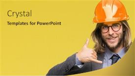  Presentation with architec - Theme featuring young handsome architec man with long hair wearing safety helmet over isolated background smiling doing phone gesture with hand and fingers like talking on the telephone communicating concepts background and a yellow colored foreground