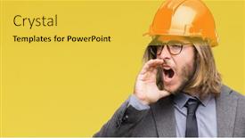  Presentation with architec - Colorful PPT layouts enhanced with young handsome architec man with long hair wearing safety helmet over isolated background shouting and screaming loud to side with hand on mouth communication concept backdrop and a yellow colored foreground