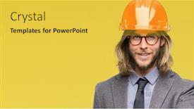  Presentation with architec - Cool new presentation with young handsome architec man with long hair wearing safety helmet over isolated background smiling friendly offering handshake as greeting and welcoming successful business backdrop and a yellow colored foreground