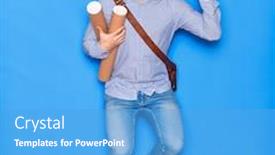  Presentation with leather bag - Presentation theme consisting of young-handsome-architect-man-wearing background and a light blue colored foreground