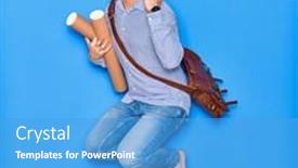  Presentation with leather bag - Presentation design enhanced with young-handsome-architect-man-wearing background and a teal colored foreground