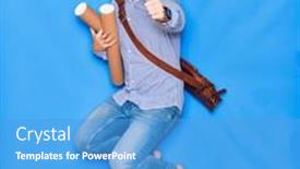  Presentation with leather bag - Presentation design enhanced with young-handsome-architect-man-wearing background and a teal colored foreground