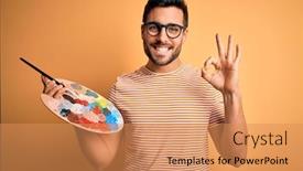  Presentation with artist - PPT layouts having young-handsome-artist-man background and a coral colored foreground