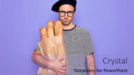 Presentation with blue eyes - Cool new presentation design with young-handsome-baker-man backdrop and a light blue colored foreground