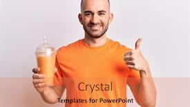  Presentation with healthy juice - Audience pleasing slides consisting of young-handsome-bald-man-drinking backdrop and a coral colored foreground