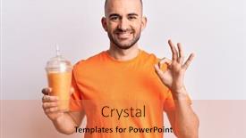  Presentation with healthy juice - Slide deck enhanced with young-handsome-bald-man-drinking background and a coral colored foreground