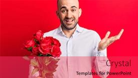  Presentation with hand holding flowers - Presentation enhanced with young-handsome-bald-man-holding background and a red colored foreground