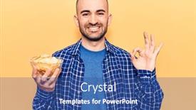  Presentation with potato chips - Cool new slide set with young-handsome-bald-man-holding backdrop and a ocean colored foreground
