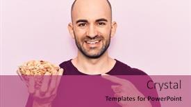  Presentation with peanuts - PPT layouts with young-handsome-bald-man-holding background and a violet colored foreground