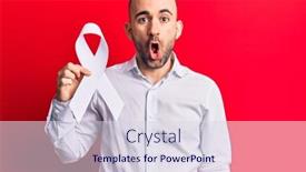  Presentation with cancer - PPT theme enhanced with young-handsome-bald-man-holding background and a sky blue colored foreground