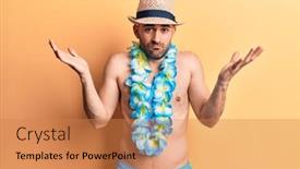  Presentation with hawaiian - Presentation theme consisting of young-handsome-bald-man-shirtless background and a coral colored foreground