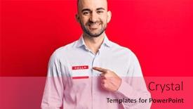  Presentation with name - Presentation design featuring young-handsome-bald-man-wearing background and a coral colored foreground