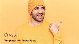  Presentation with one young man exercising handball - Colorful slide deck enhanced with young-handsome-bald-man-wearing backdrop and a yellow colored foreground