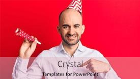  Presentation with trumpet - Slides enhanced with young-handsome-bald-man-wearing background and a coral colored foreground