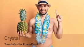  Presentation with hawaiian - Presentation design enhanced with young-handsome-bald-man-wearing background and a coral colored foreground