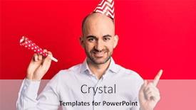  Presentation with trumpet - Audience pleasing presentation consisting of young-handsome-bald-man-wearing backdrop and a sky blue colored foreground