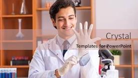  Presentation with product innovation lab - Slide deck having young-handsome-biochemist-working background and a coral colored foreground