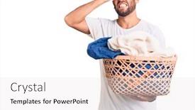  Presentation with laundry cloth - Slide set with young-handsome-blond-man-holding background and a white colored foreground