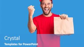  Presentation with paper bag - Slide deck enhanced with young-handsome-blond-man-holding background and a teal colored foreground